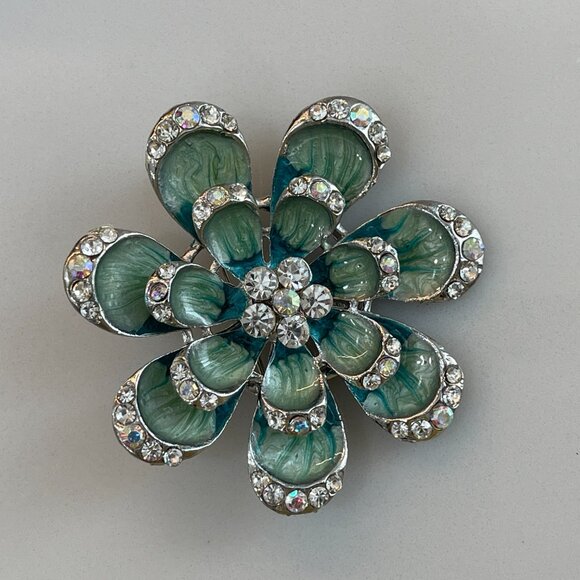 Pretty Mod Large Blue Crystal Peacock Fashion Brooch - Picture 13 of 16